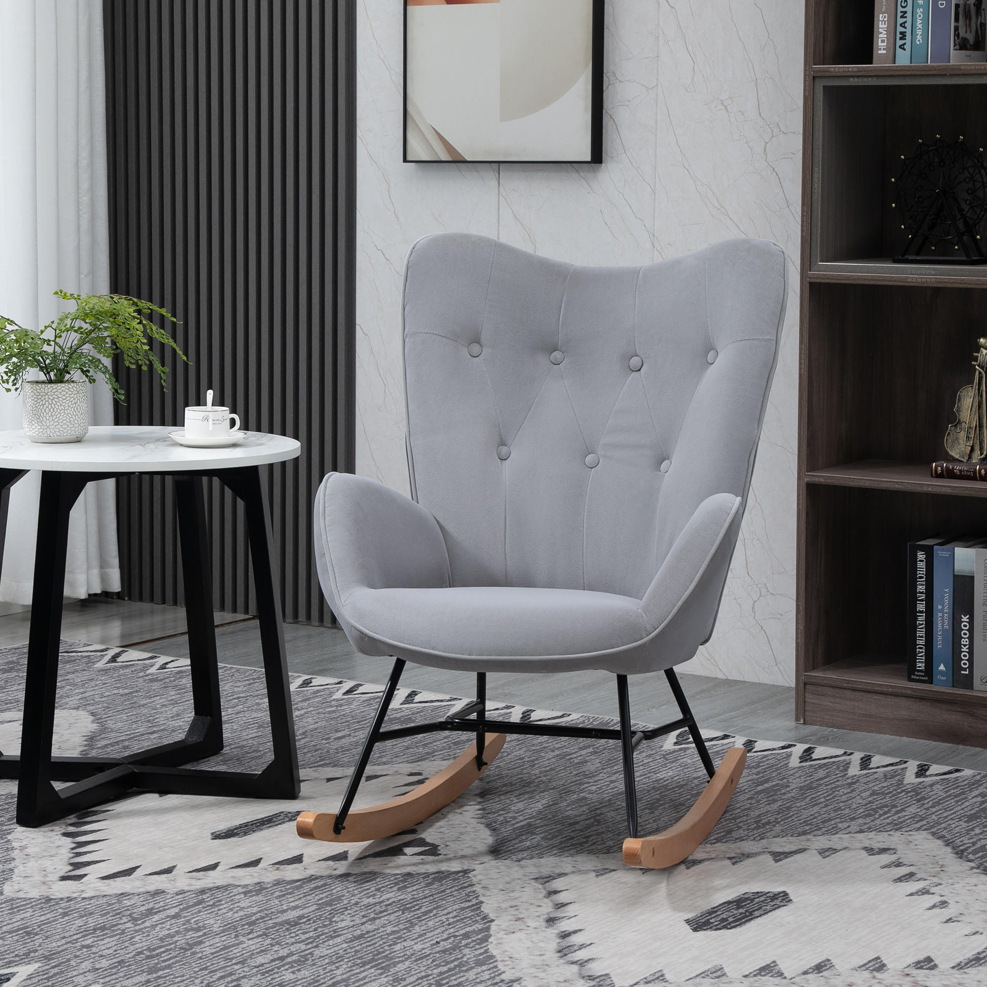 SCHAUKELSTUHL, ergonomisch Schwingsessel, Hellgrau - Hellgrau, Textil (65/96/70cm) - HOMCOM