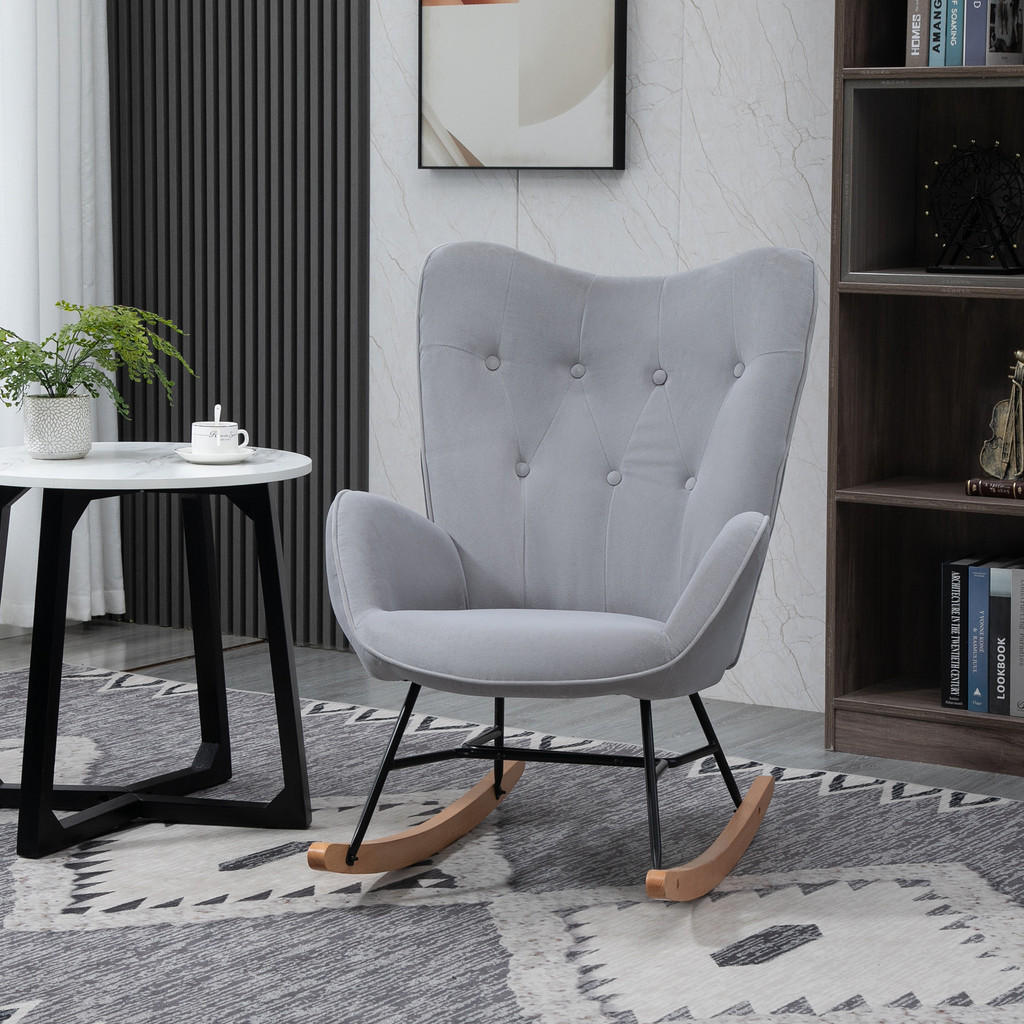 Thumbnail - Homcom Schaukelstuhl,, Hellgrau, Textil, 65x96x70 cm, Wohnzimmer, Sessel, Schaukelstühle
