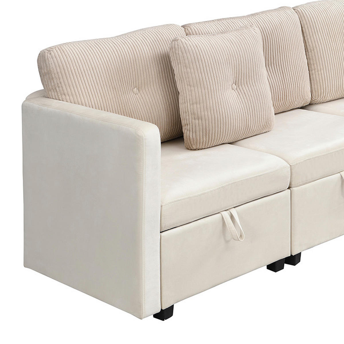 WOHNLANDSCHAFT Samt und Cord Beige mit Stauraum - Beige, Holzwerkstoff/Kunststoff (261/85/132.5cm) - WISHDOR