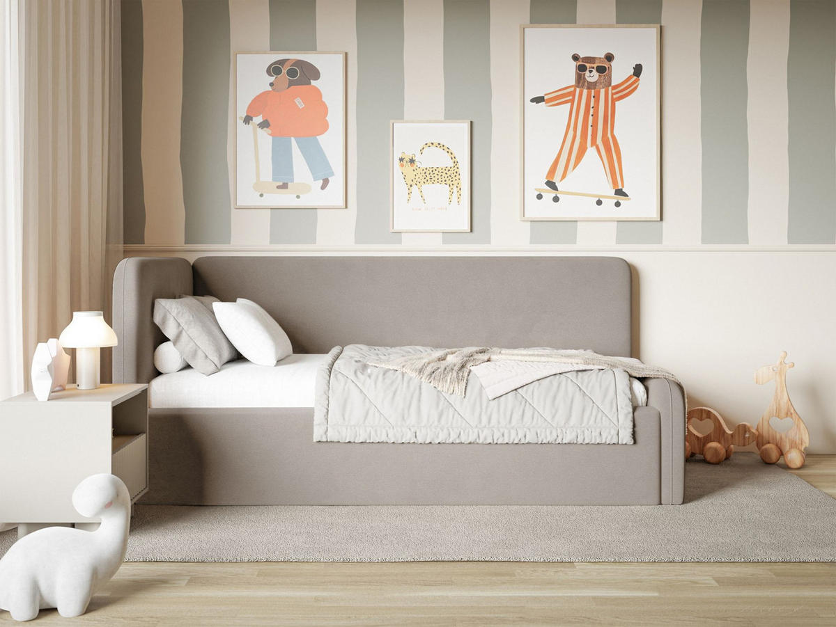 JUGENDBETT Fanko Samt Graubeige 90x200 cm - Taupe/Schwarz, Kunststoff/Textil (90/200cm) - Selsey