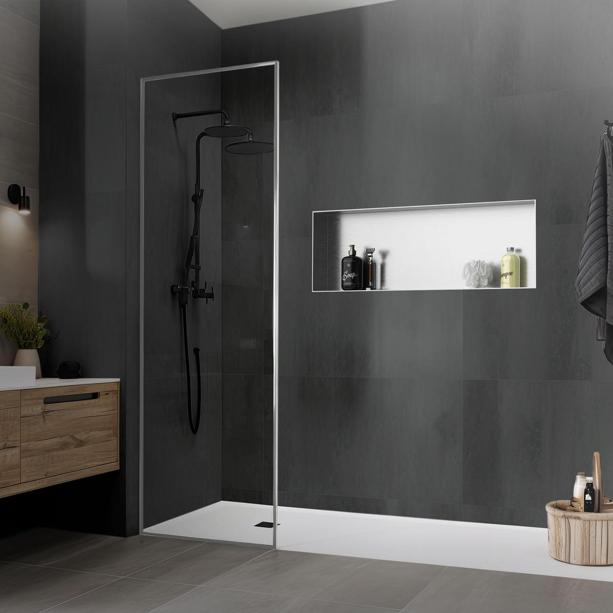 DUSCHNISCHE Silber 90/30 cm - Silberfarben, Metall (34/10/94cm) - LuxeBath