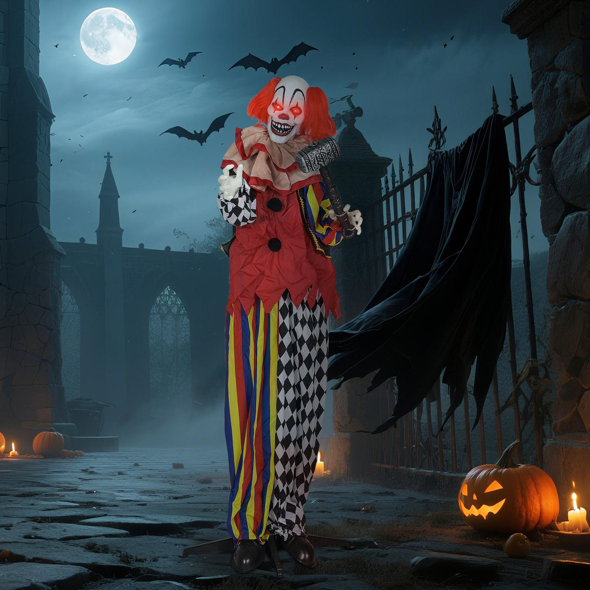 HALLOWEEN-CLOWN DE-42114 173 cm animiert mit LED und Sound Rot - Multicolor, Metall (90/173/18cm) - ComfortXL