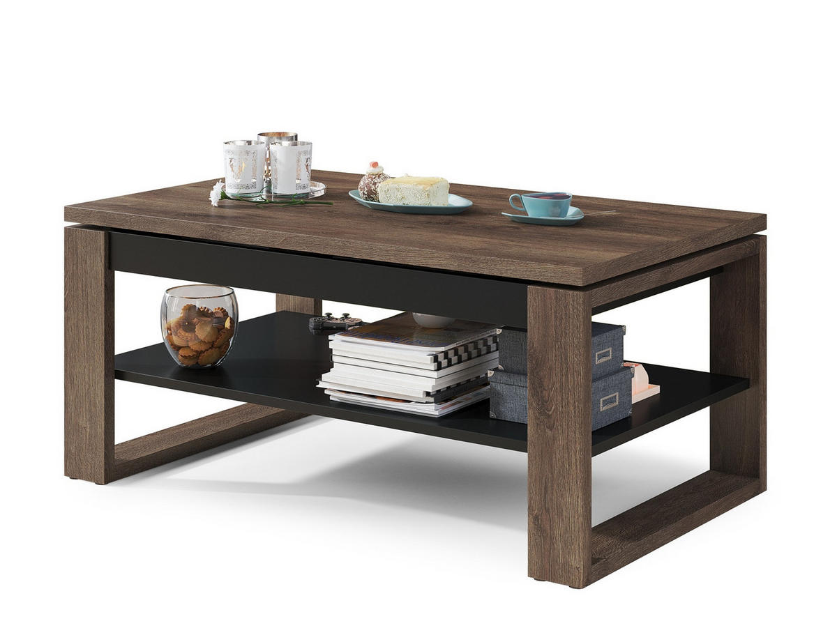 COUCHTISCH rechteckig Eiche dunkel Schwarz aufklappbar 110/65/50 cm - Dunkelbraun, Holzwerkstoff (65/110/50cm) - designimpex