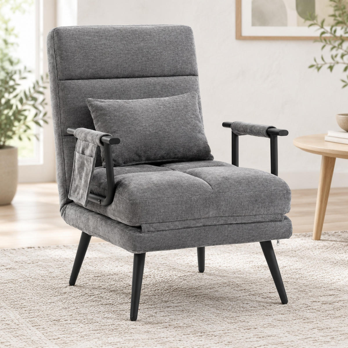 SCHLAFSESSEL in Grau 67x73x96 cm mit Schlaffunktion und 5-fach verstellbarer Rückenlehne - Grau, Metall (73/96/67cm) - IVMEU