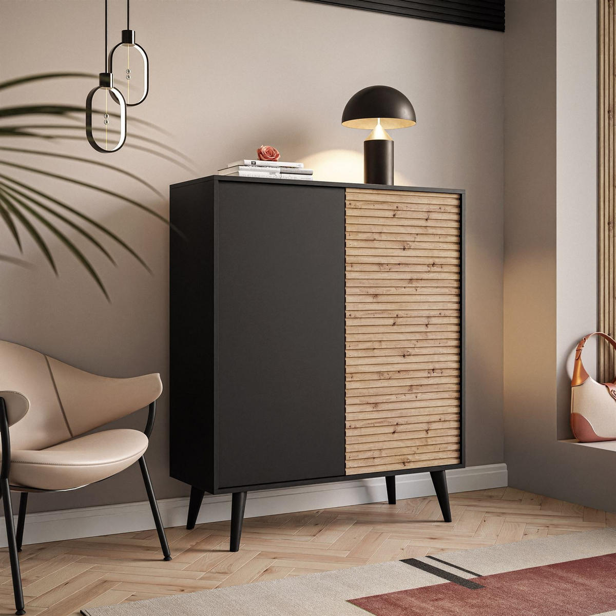 KOMMODE CONE KD104 - Eichefarben/Schwarz, Holzwerkstoff (104/125/39cm) - Lookway