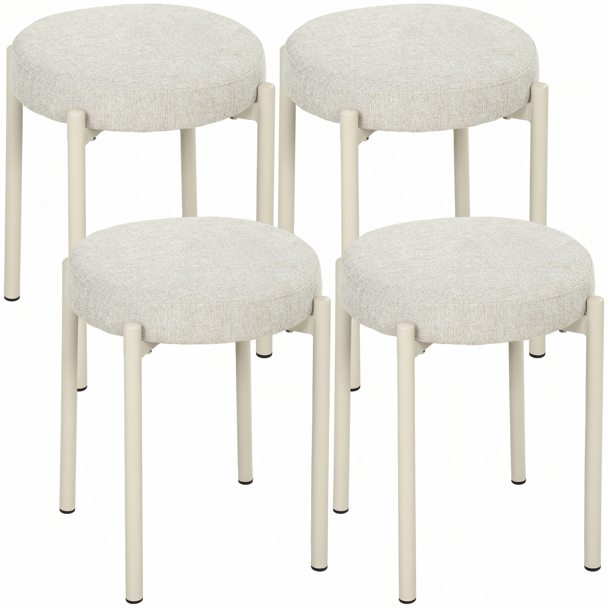 HOCKER 4er Set Polyester Cremeweiß - Dunkelgrün/Creme, Textil/Metall (45/47.5/45cm) - HOMCOM