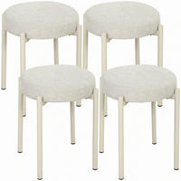 HOCKER 4er Set Polyester Cremeweiß - Dunkelgrün/Creme, Textil/Metall (45/47.5/45cm) - HOMCOM