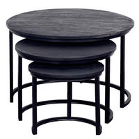 COUCHTISCH 3er-Set aus Mangoholz, schwarz - Schwarz, Metall (75/75/48cm) - Giga Meubel