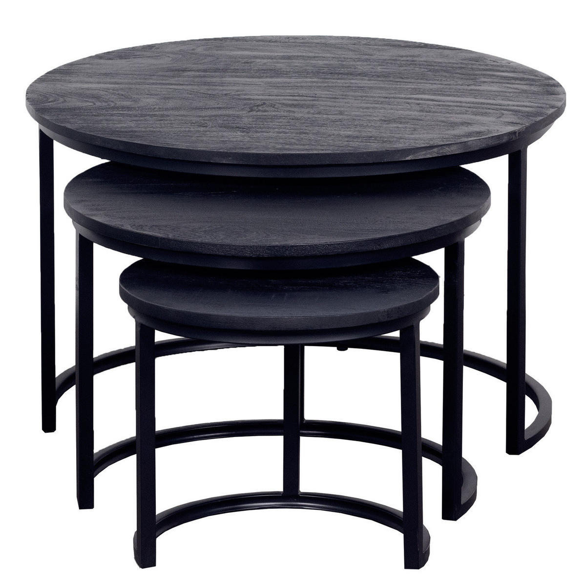 COUCHTISCH 3er-Set aus Mangoholz, schwarz - Schwarz, Metall (75/75/48cm) - Giga Meubel
