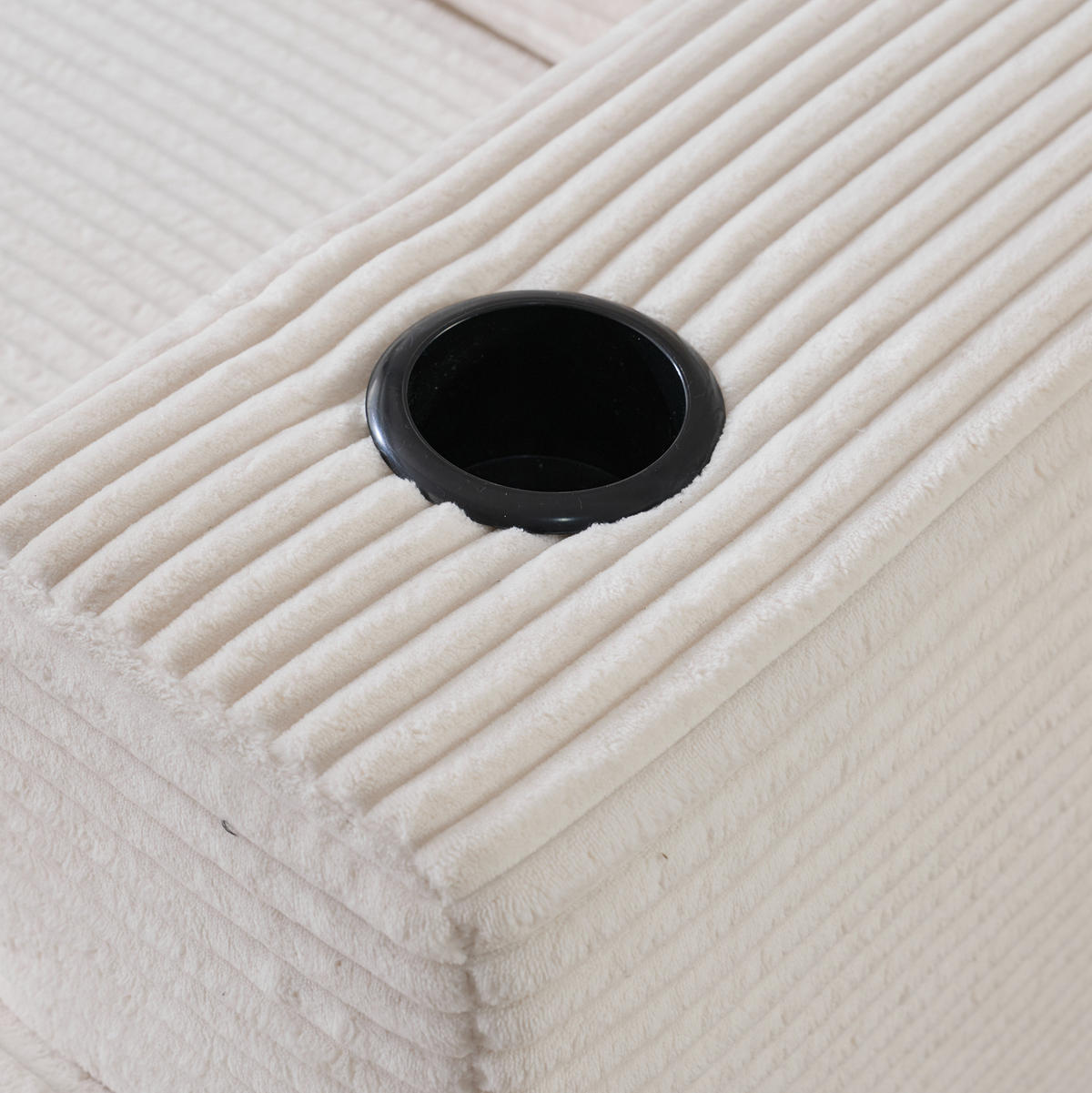 SOFA für kleine Räume Beige mit 3 Kissen und 2 Becherhaltern - Beige, Textil (176/265cm) - Meubliv