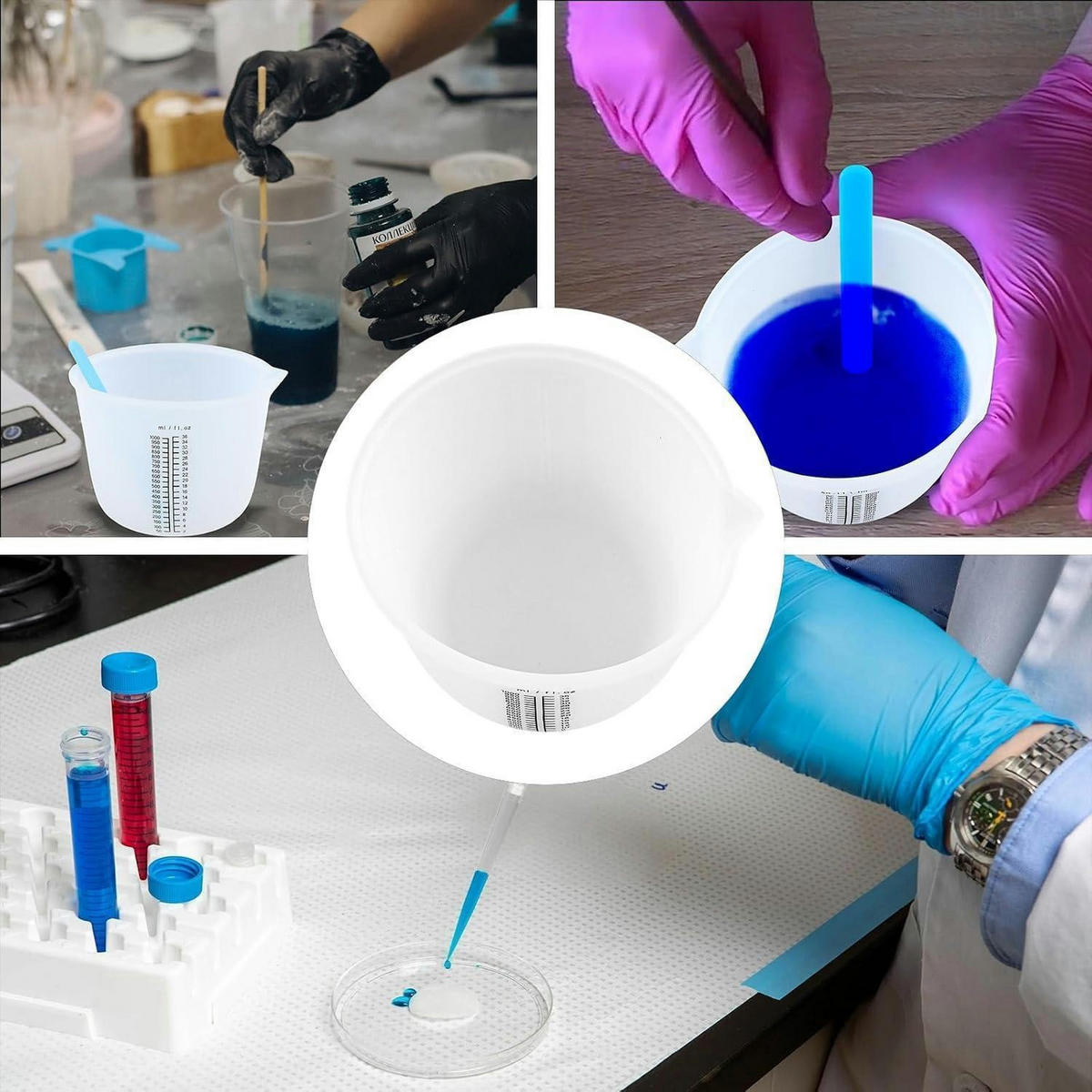 MESSBECHER Set 1000 ml Silikon mit Rührstab - Transparent, Kunststoff (1L)