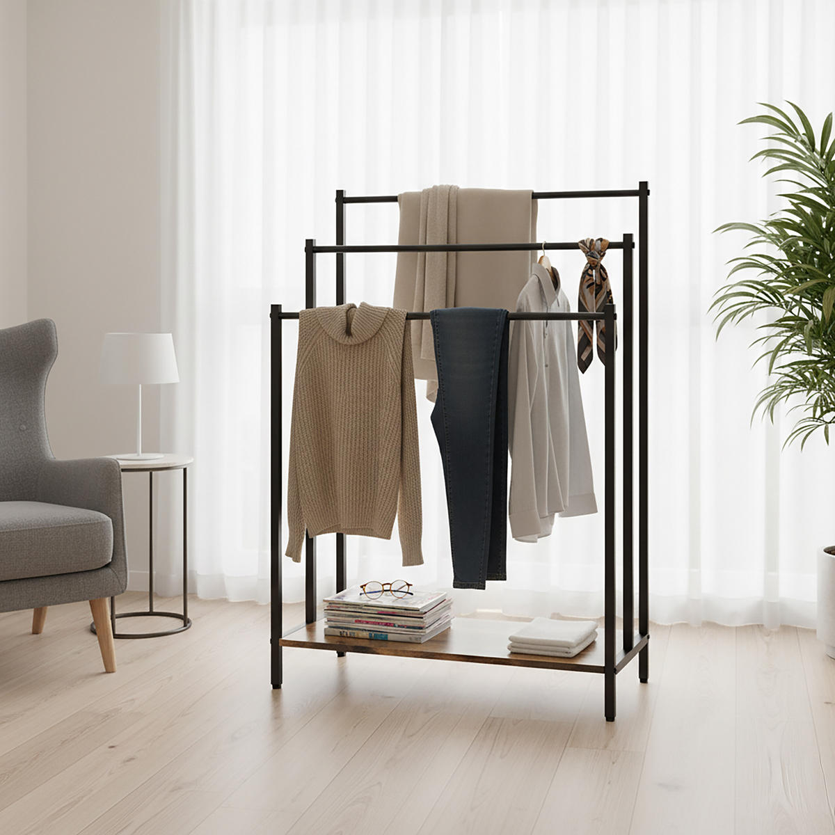 HANDTUCHSTÄNDER - Schwarz, Holzwerkstoff/Metall (60/81/28cm) - Relaxdays