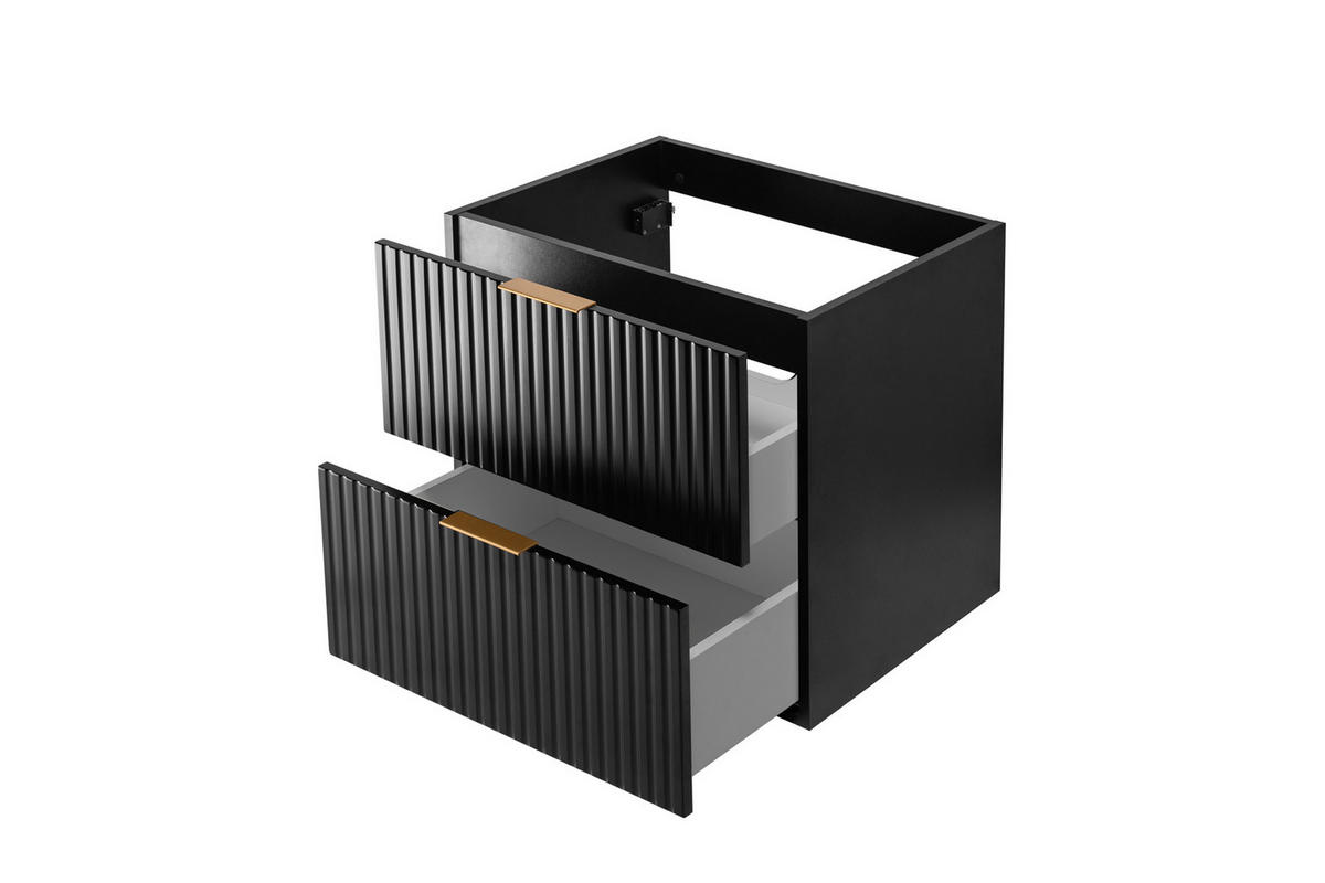 WASCHBECKUNTERSCHRANK mit Regal Schwarz matt/Eiche 140/57/46 cm - Eichefarben/Schwarz, Holzwerkstoff (140/57/46cm) - Rodan