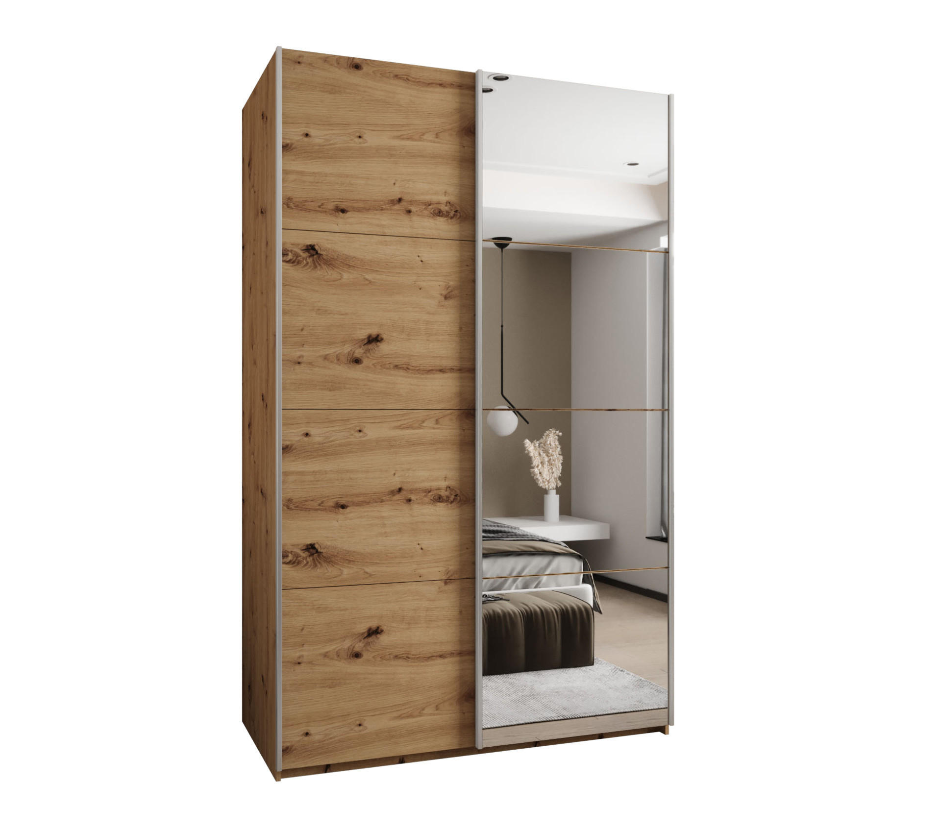 Abiks Möbel SCHWEBETÜRENSCHRANK Eiche Artisan, Eiche Artisan, Silber 150cm × 64cm × 245cm