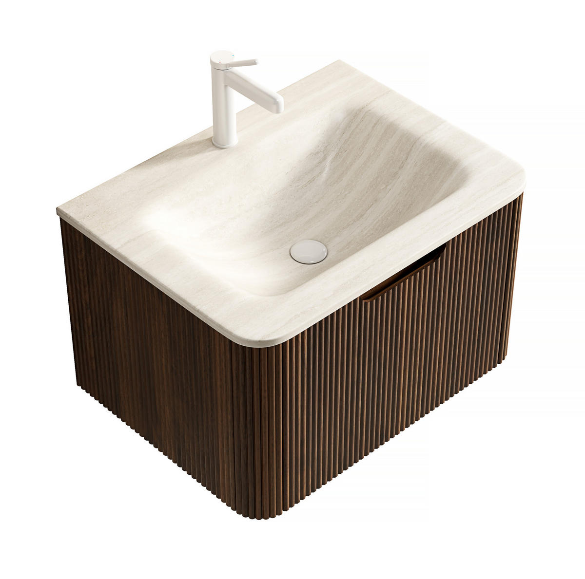WAND-WASCHTISCH 60 cm mit integriertem Becken Beige/Walnuss - Beige, Holzwerkstoff (46/37.5/60cm) - Beauniv