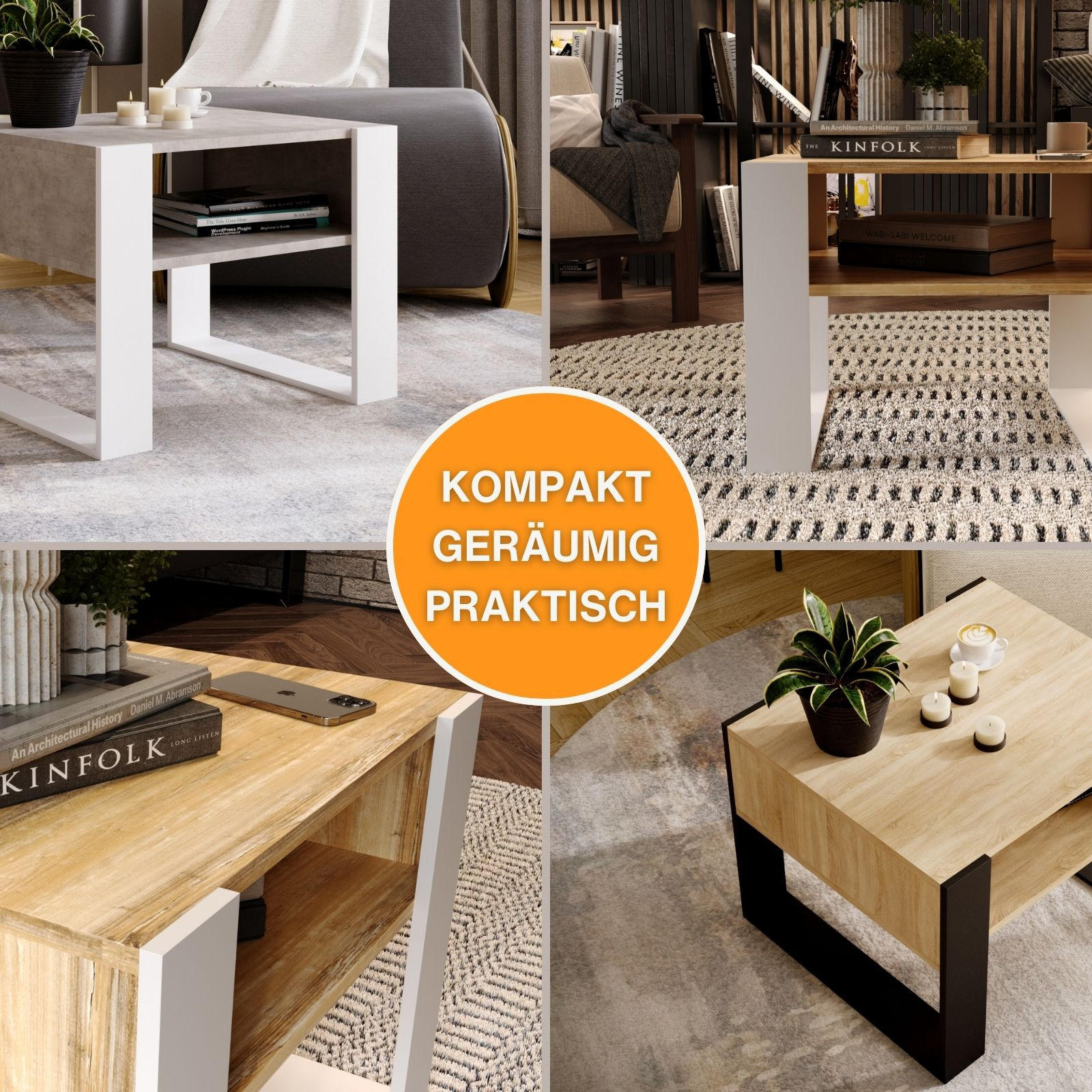 COUCHTISCH Karo65 65/45/53,6 - Dunkelgrau/Weiß, Holzwerkstoff (53/65/45cm) - RAUMHIRSCH FURNITURE