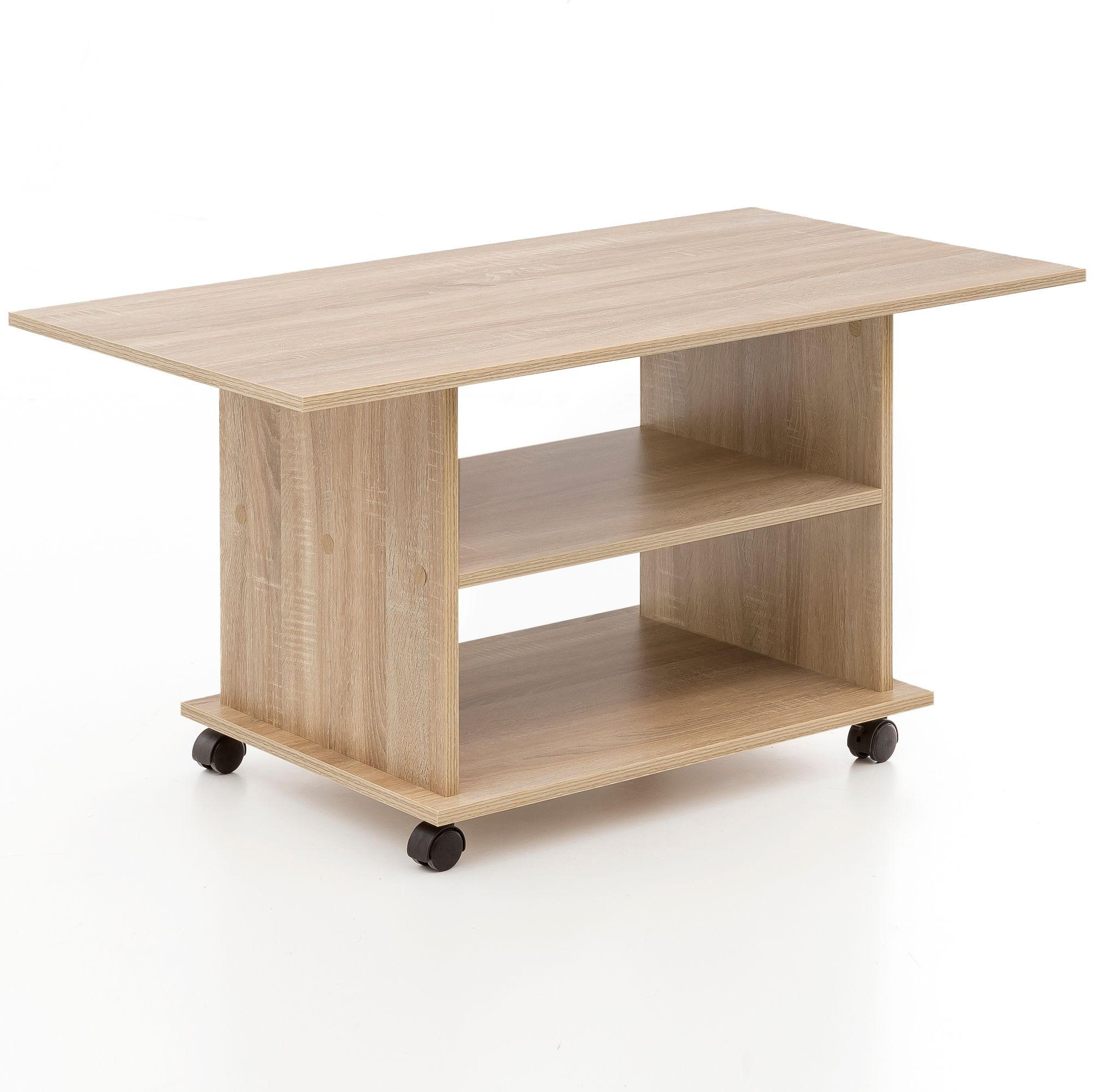 COUCHTISCH mit zwei Ablageflächen, Rollen und Melaminharzbeschichtung, Beige 95x54x51 cm - Beige/Schwarz, Holz (54/95/51cm) - KADIMA DESIGN