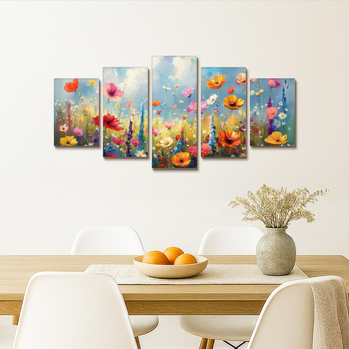 LEINWANDBILD 5er Set Blumen - Frühling - Farbenfroh - Sommerlich 100x50 cm - Orange, Textil (100/50cm) - MuchoWow