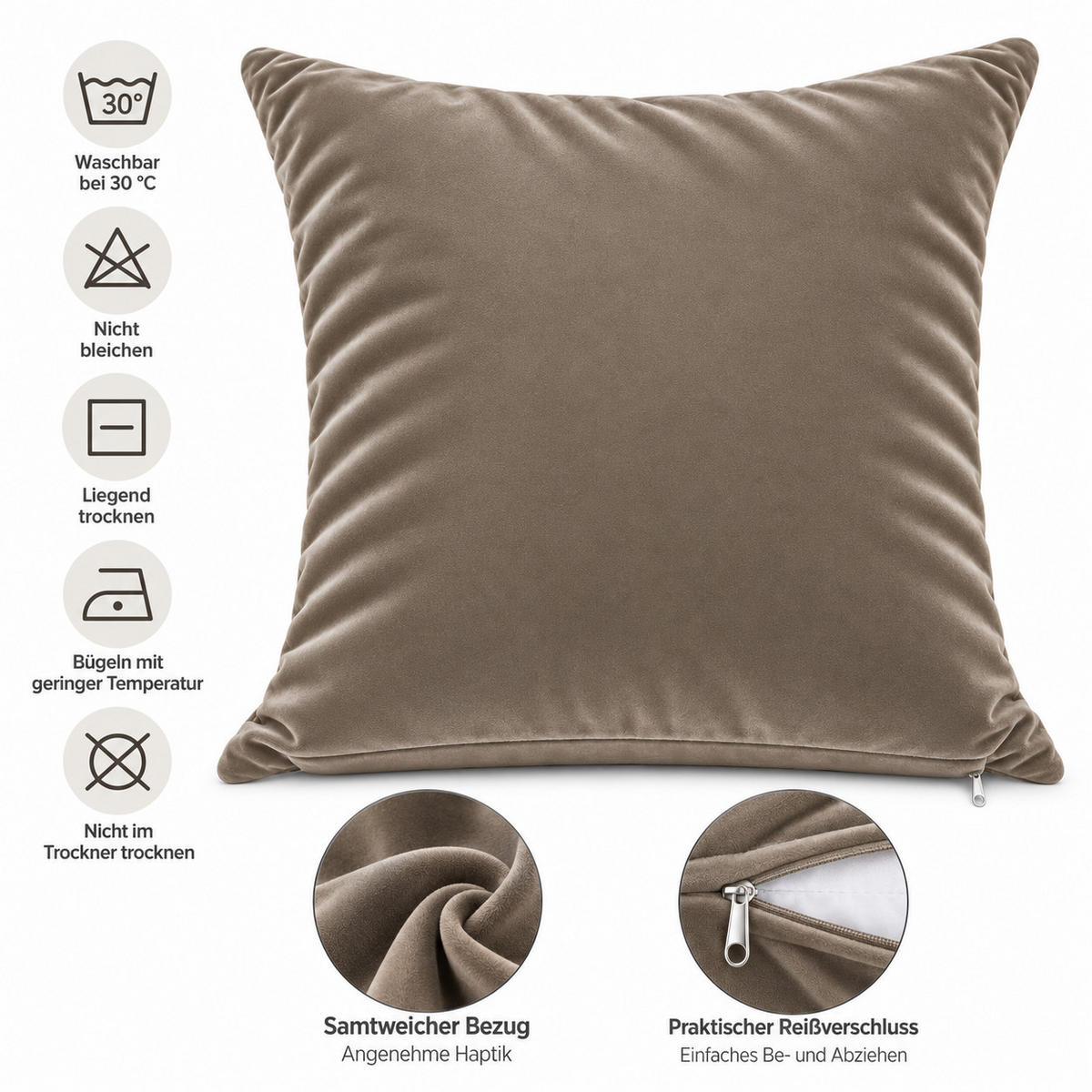KISSENBEZUG Taupe 40x40 Samt weich - Taupe, Textil (40/40cm) - TiborTex