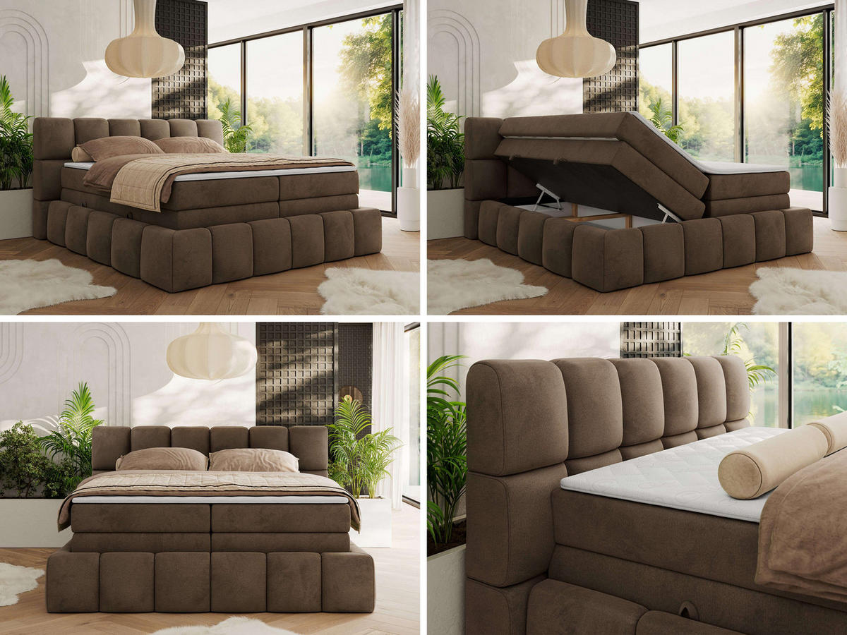 BOXSPRINGBETT NIRA KING 180/200 Braun Velvet - H3 - Braun, Holz/Textil (180/200cm) - MKS