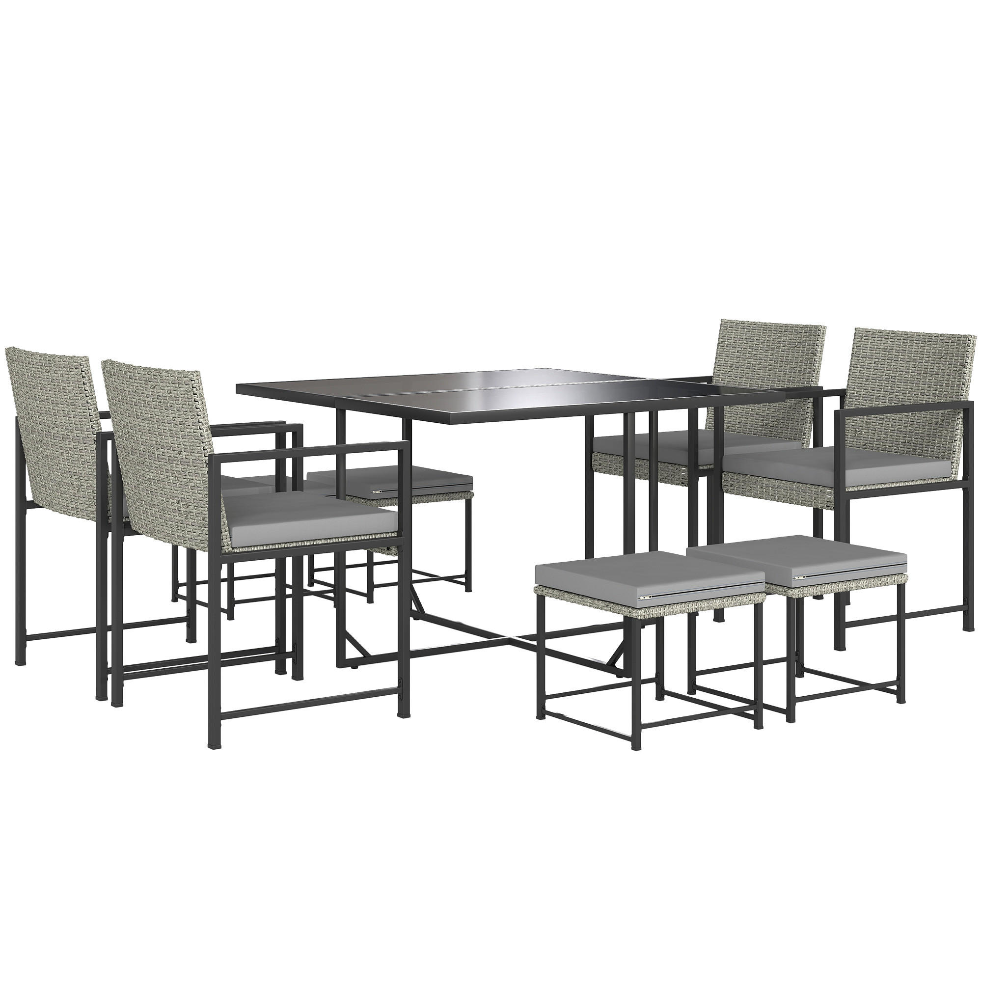 GARTENESSGRUPPE DE-13624 8-sitzig mit Glastisch & Polster Grau - Grau, Metall - ComfortXL