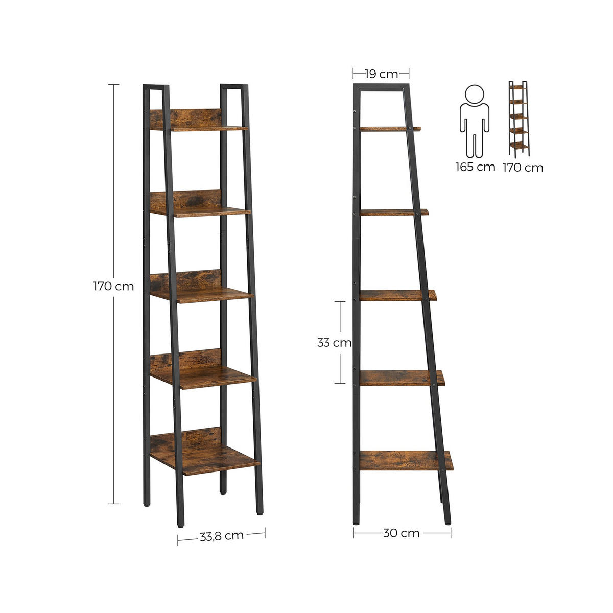 LEITERREGAL STANDREGAL - Braun, Holzwerkstoff (30/170/33.8cm) - Hansiro
