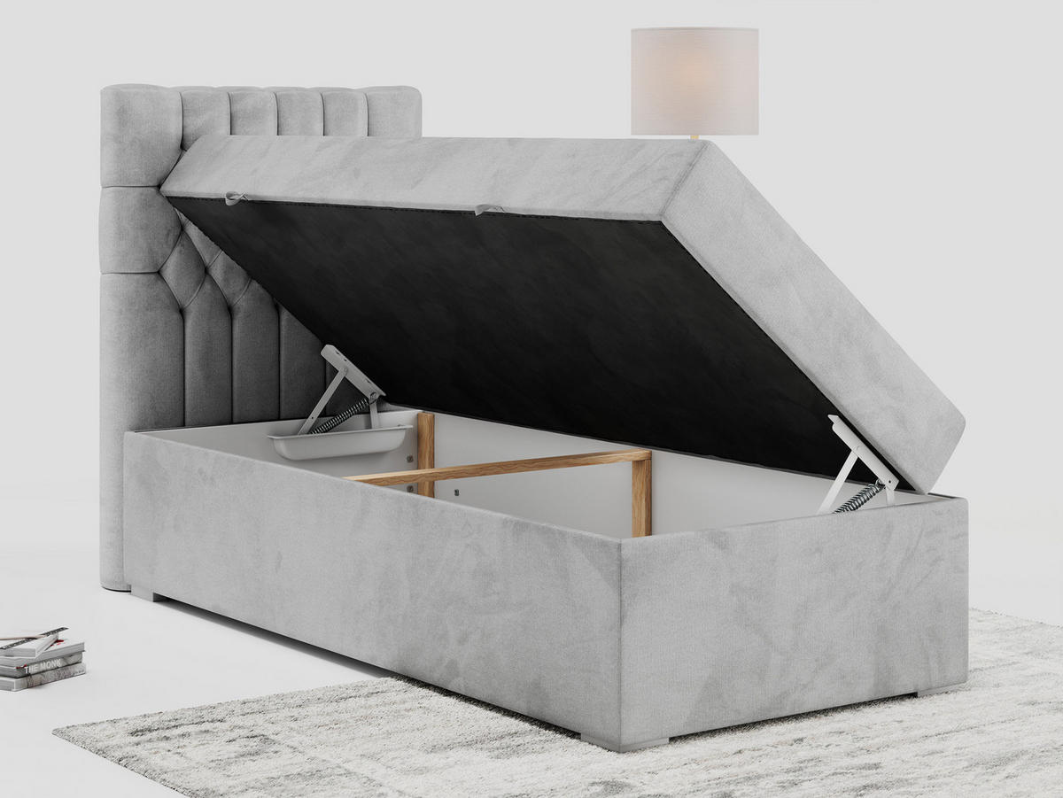 BOXBETT PERA 90/200 Hellgrau Velvet - H4 - Links Seite - Hellgrau, Holz/Textil (90/200cm) - MKS