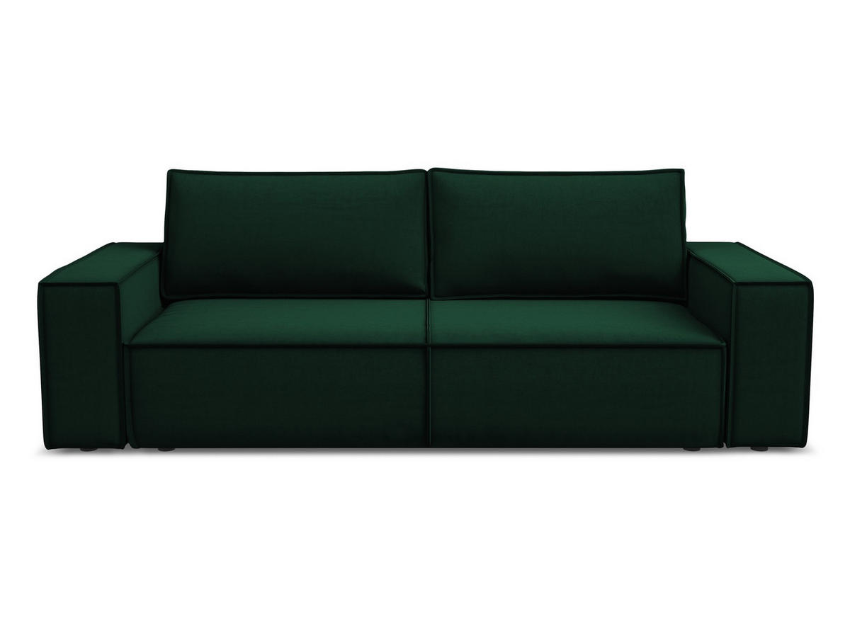 3-SITZER SOFA mit Schlaffunktion Samt Stoff Grün - Dunkelgrün/Schwarz, Kunststoff/Textil (255/85/105cm) - Makamii