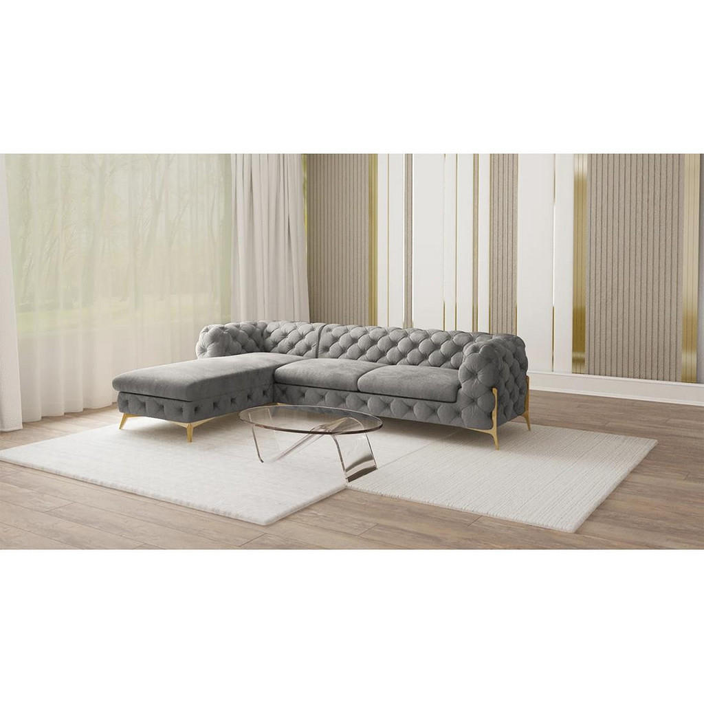Thumbnail - S-Style Möbel Ecksofa, Grau, Textil, Echtholz,Buche, Birke, 5-Sitzer, Füllung: Polyetherschaumkern, Eckteil, L-Form, Ott...