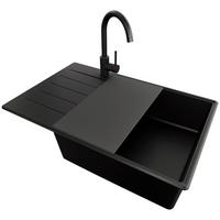 GRANITSPÜLE Kopenhagen, 2-er set Alles Schwarz 78/50 cm 1 Becken + Küchenarmatur 32/20 cm + Ablauf-Set + Schneidebrett ab 60er Unterschrank - Schwarz, Kunststoff (78/20/50cm) - Primagran