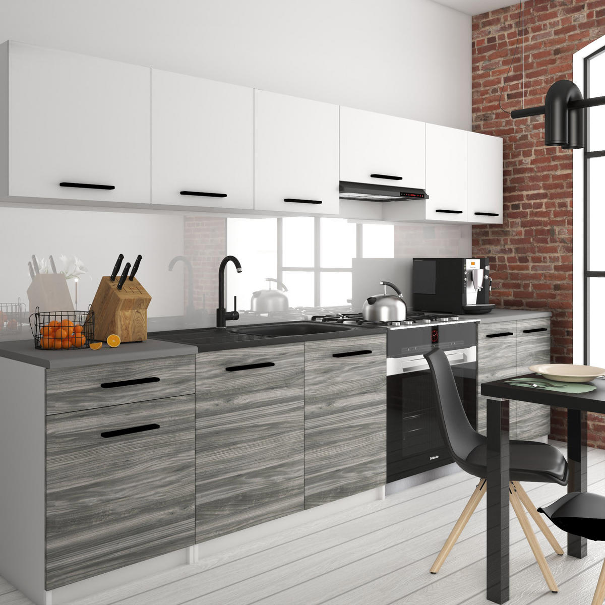 KÜCHENZEILE Italia 2 240 cm, mit Arbeitsplatten, Weiß-Grau Glamour Matt - Hellgrau/Weiß, Holz (240/143/60cm) - B BELINI GROUP