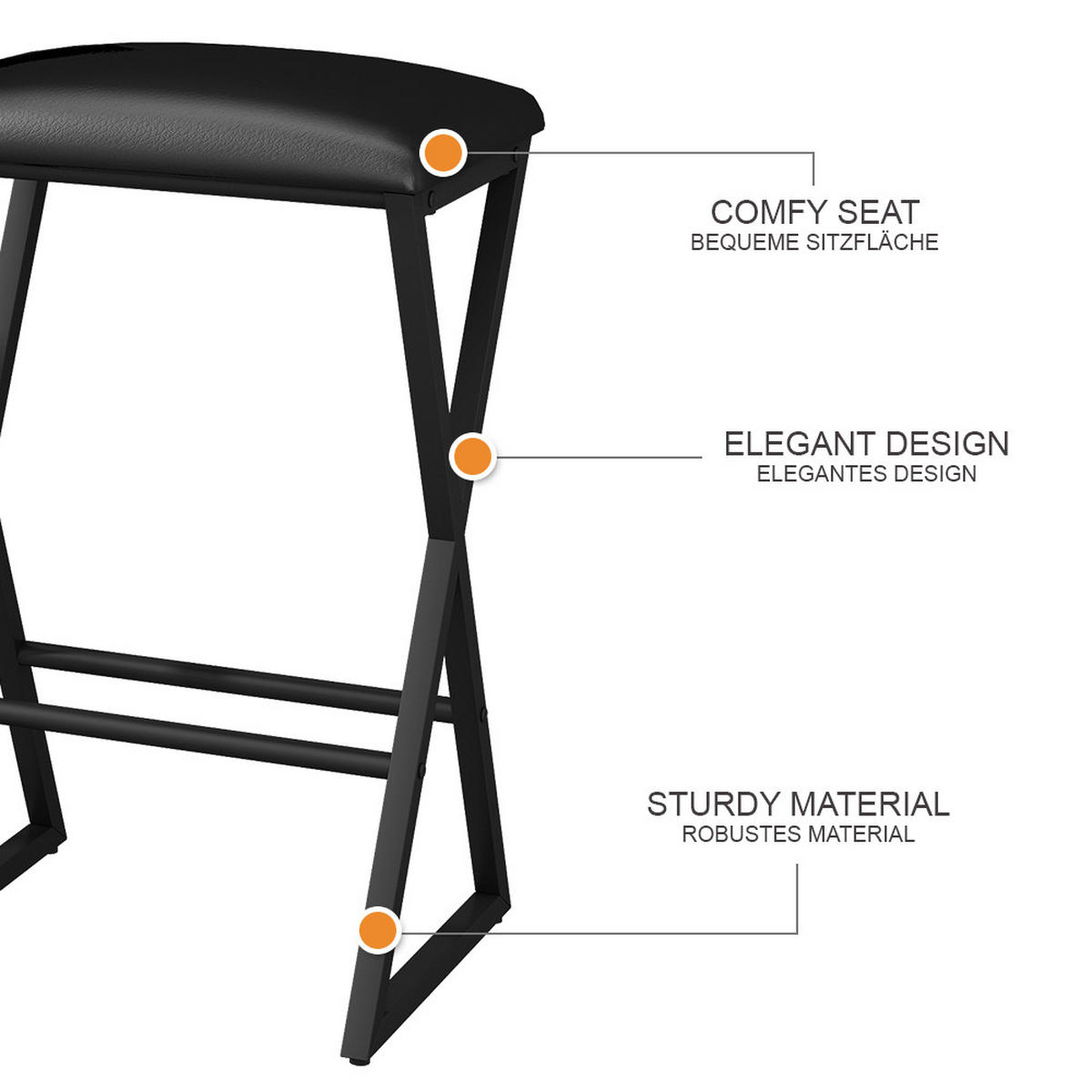BARHOCKER Vault Schwarz 40 x 64 cm 2er Set - Schwarz, Metall (40/64/34cm) - Vicco
