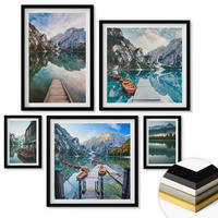 WANDBILDER 5er-Set - 50x50 cm & 20x30 cm & 40x60 cm Schwarzer Rahmen - See Berge Holzboote - Schwarz, Kunststoff (40/60cm) - ArtPrintCave