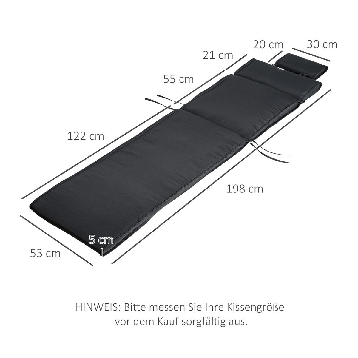 SITZKISSEN, Polyester, Baumwolle, Grau - Grau, Kunststoff (53/5/198cm) - Outsunny