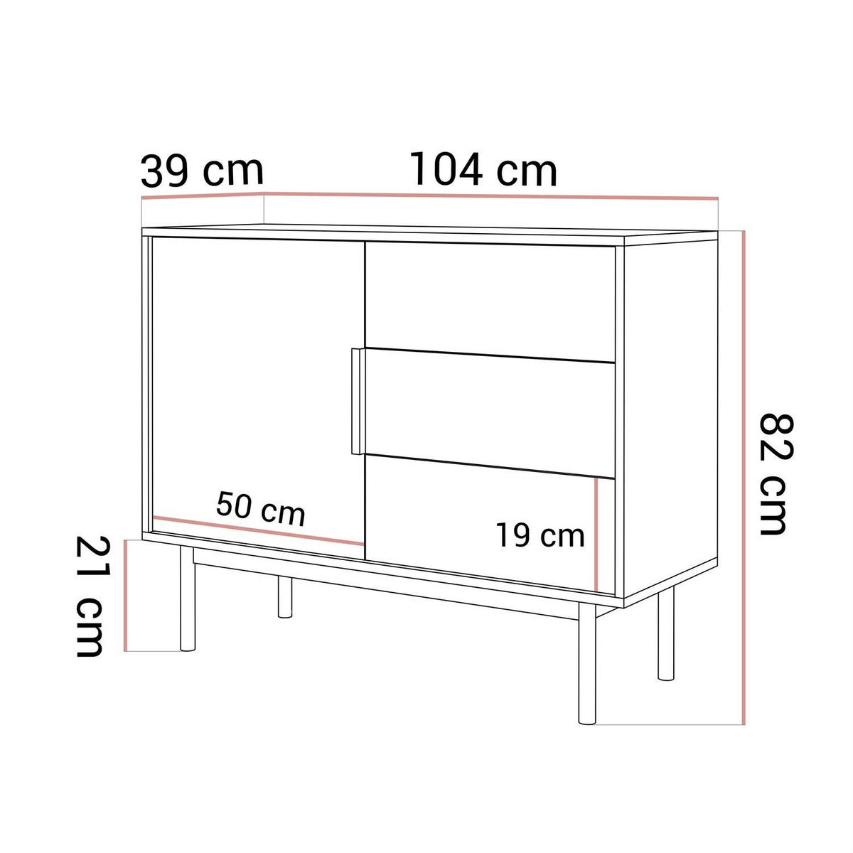 KOMMODE MIRACLE 1D3S mit Schubladen eintrürig Schwarz - Schwarz, Holzwerkstoff (104/82/39cm) - Lookway
