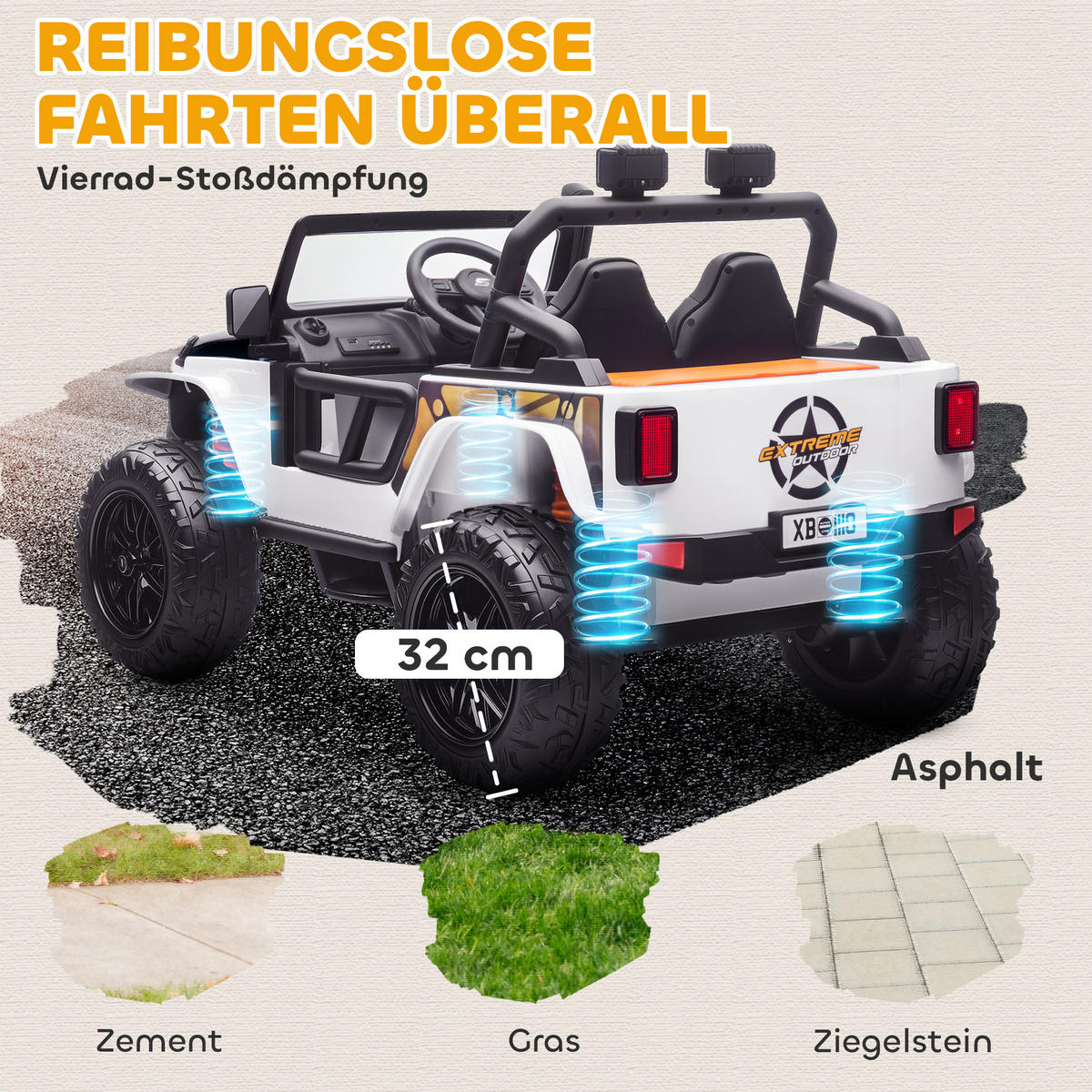 ELEKTROFAHRZEUG DE-06231 12V mit Eltern-Kind-Sitz und Fernbedienung Weiß - Weiß, Kunststoff/Metall (123.5/70.3/71.3cm) - ComfortXL