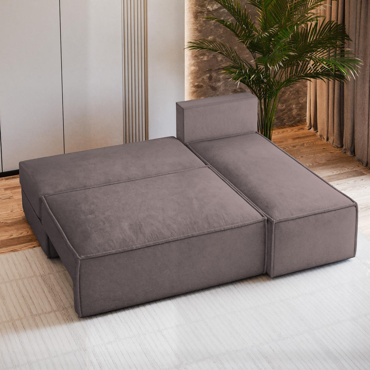 ECKSOFA BRISO M Lila Velours-Stoff mit Schlaffunktion - Lila, Holz (200/140cm) - MASSENO