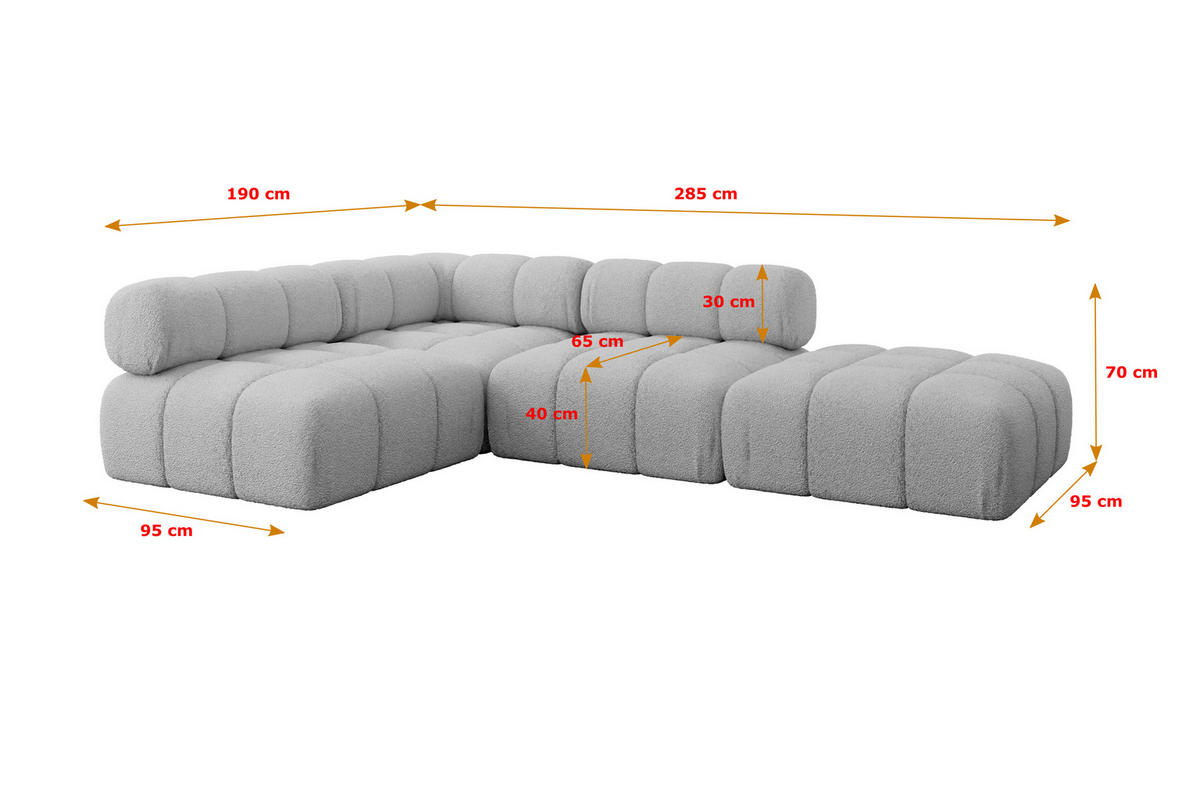 ECKSOFA modulares Sofa Favio-L1 - 285x190x70 cm Hellgrau Bouclé - Hellgrau, Holzwerkstoff/Textil (285/190cm) - ALTDECOR