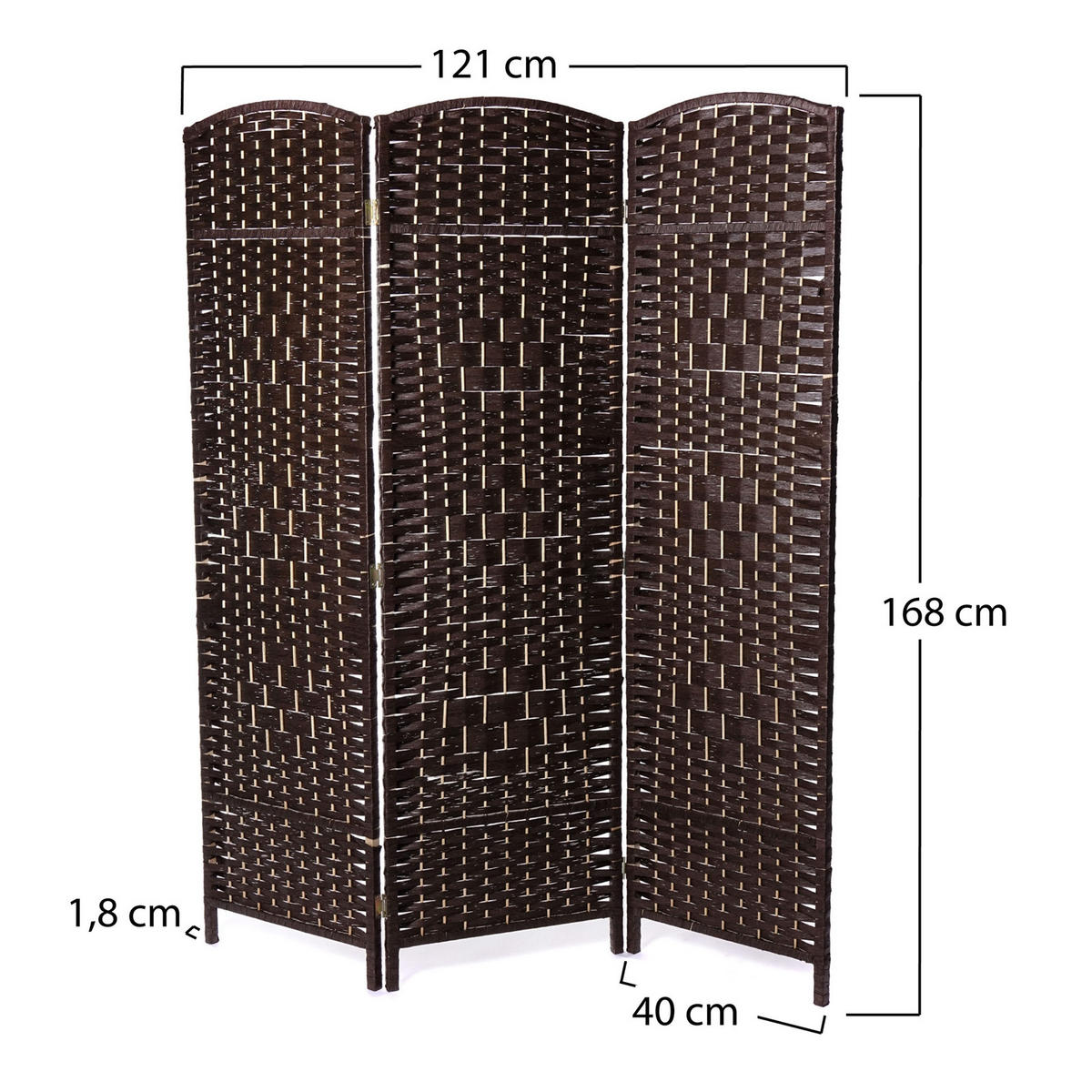 RAUMTEILER Quinn 3-tlg. 166x121 cm, Rattan-Look dunkelbraun - Dunkelbraun, Holz (121/168/2cm) - CREEDWOOD