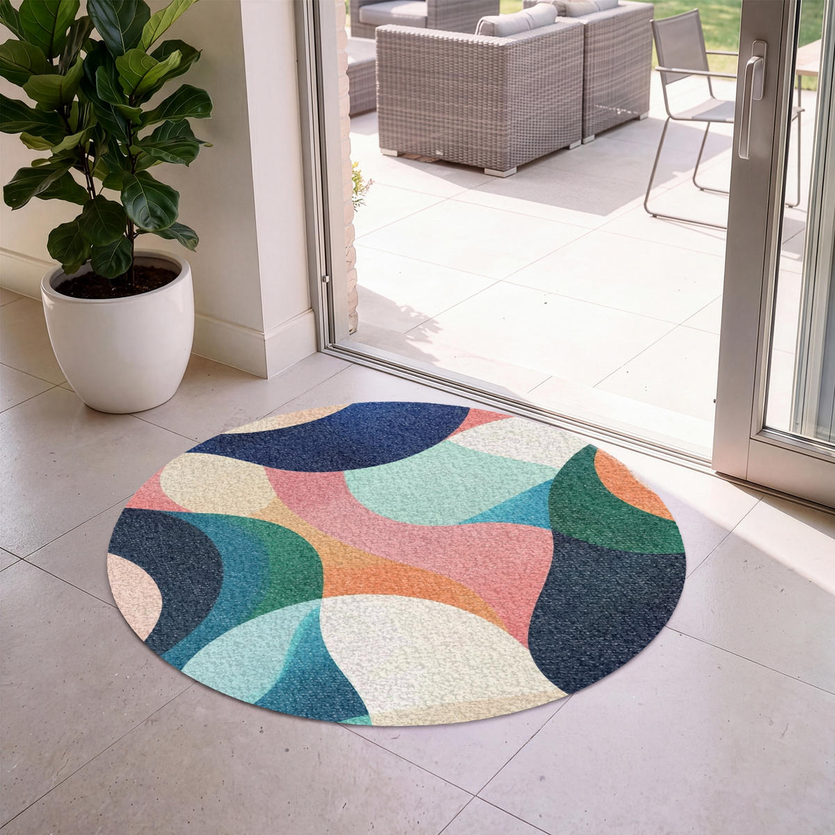 FUSSMATTE Abstrakt - Blau - Rosa Fußabtreter 120x120 cm - Multicolor, Kunststoff (120/120cm) - MuchoWow