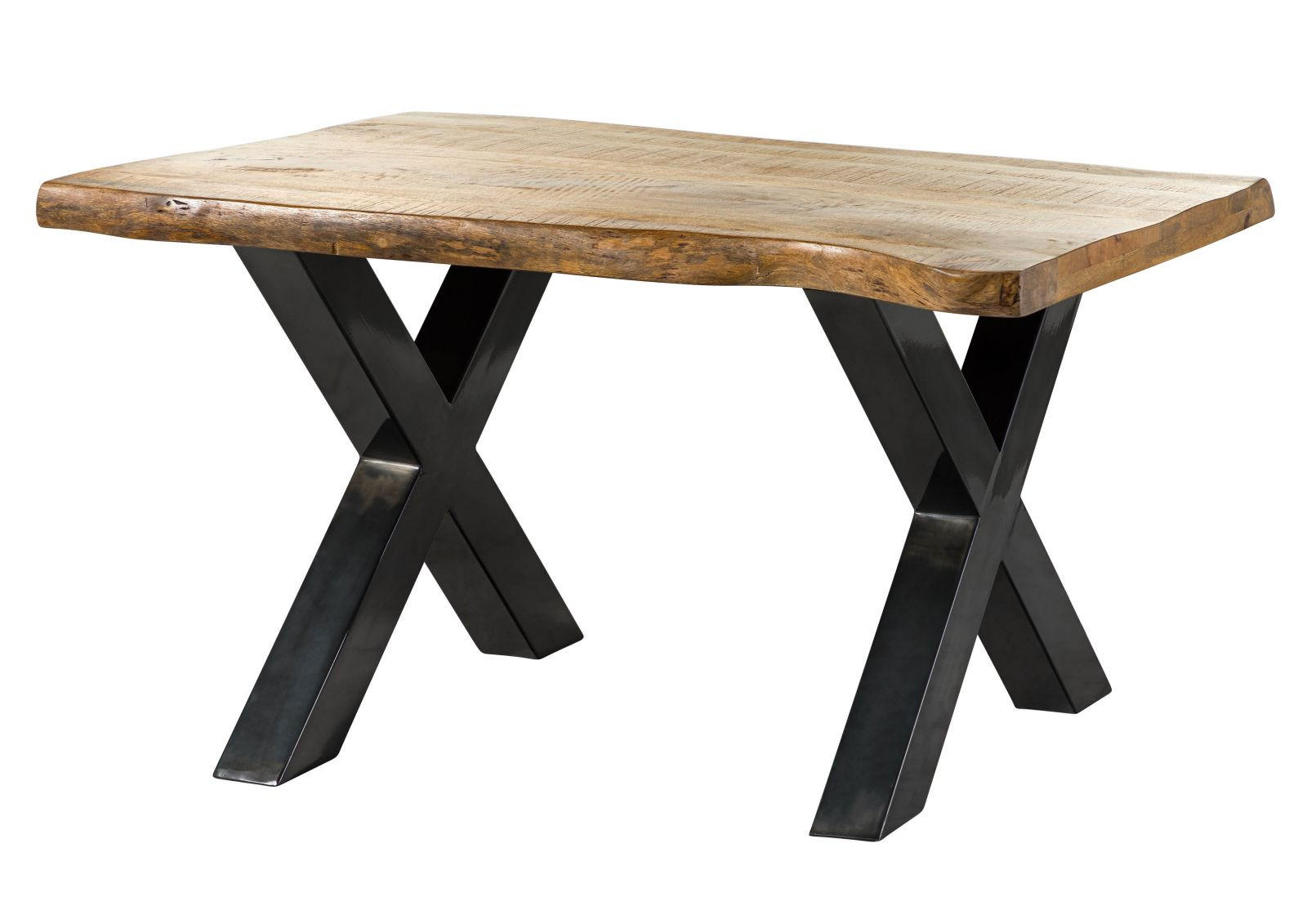 BAUMTISCH Mango 140x90x77 natur lackiert / X-Beine anthrazit glänzend FREEFORM 5 - Naturfarben, Holz (140/90/77cm) - Massivmoebel24