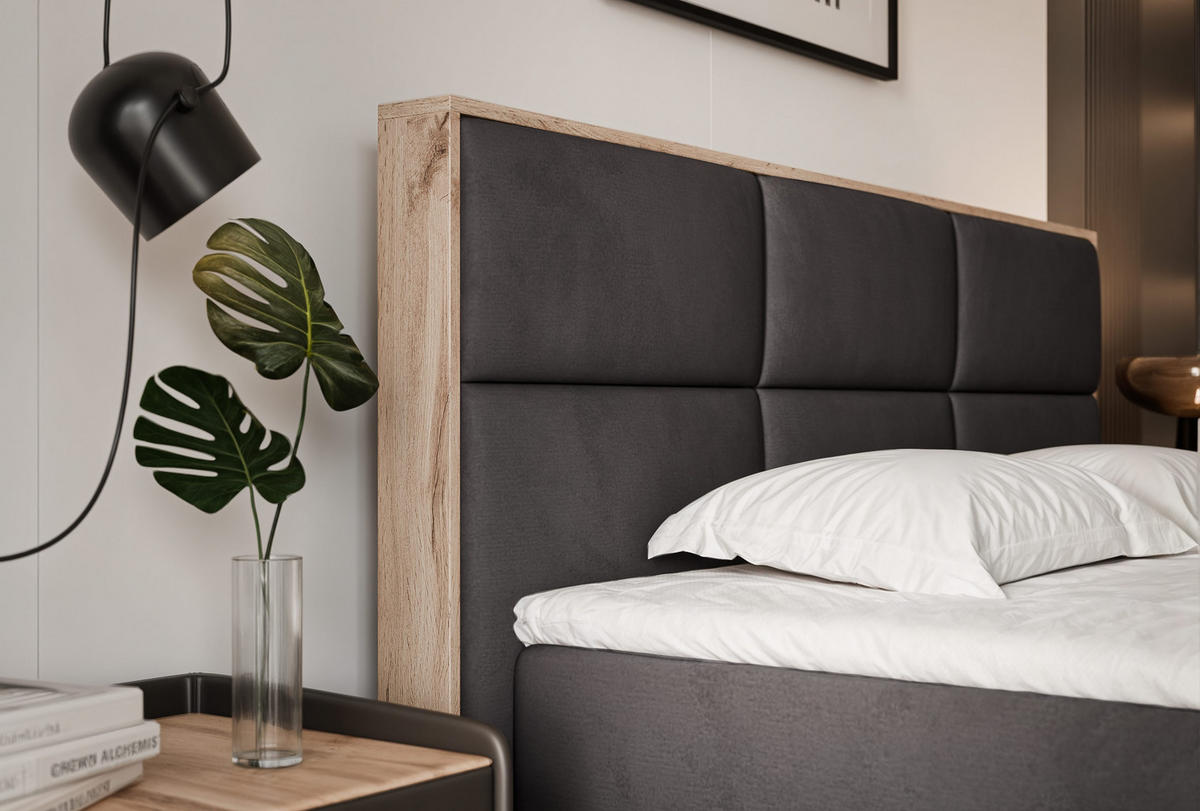 BOXBETT LAVIO 120/200 cm, in Dunkelgrau, mit Matratze und Topper - Dunkelgrau, Holzwerkstoff/Textil (120/200cm) - Idohome