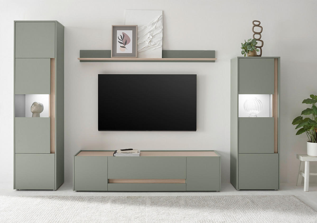 WANDBOARD in Salbei grün, Barista Eiche, Wandregal 170 x 15 cm - Salbeigrün/Eichefarben, Holzwerkstoff/Metall (170/15/17cm) - Furn.Design