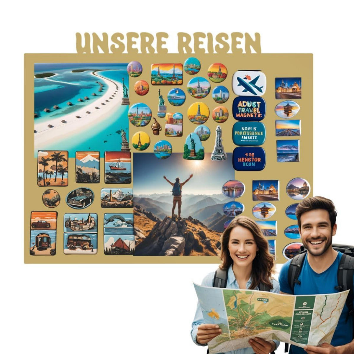 MAGNETTAFEL Unsere Reisen Goldfarben 80x55 cm - Goldfarben, Metall (80/55/0.7cm) - ANWICAR