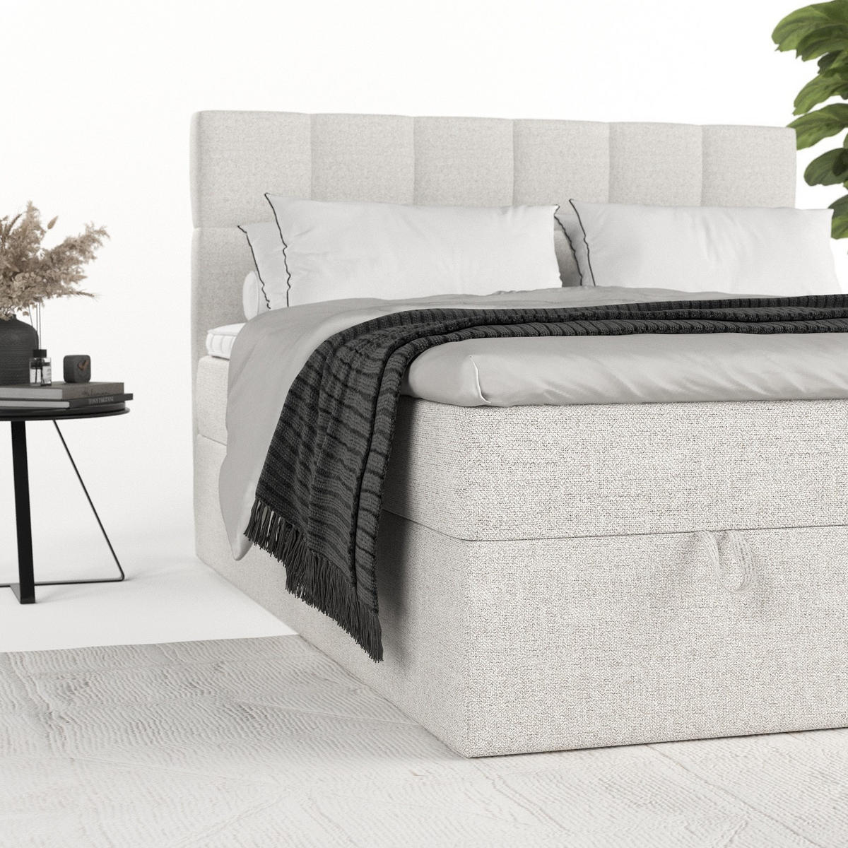 BOXBETT Savio 180/200 cm Hellbeige im Riva Stoff - Sandfarben/Schwarz, Holz/Holzwerkstoff (180/200cm) - AltaBeds