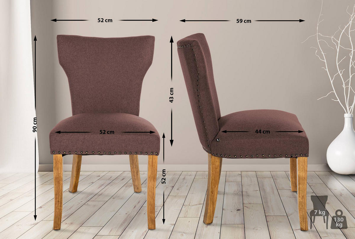 WOHNZIMMERSTUHL 2er Set Stoff braun - Naturfarben/Braun, Holz/Textil (52/90/59cm) - CLP