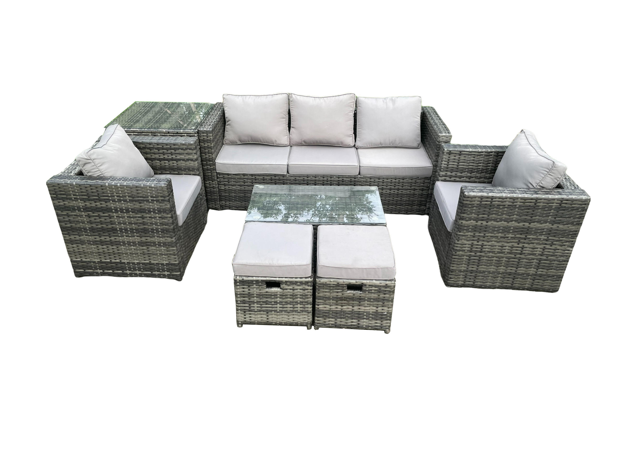 GARTENSOFA SET Polyrattan Dunkelgrau 7-Sitzer - Dunkelgrau, Metall - Fimous