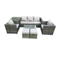 GARTENSOFA SET Polyrattan Dunkelgrau 7-Sitzer - Dunkelgrau, Metall - Fimous
