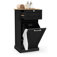 WÄSCHESCHRANK mit Wäschekorb Schwarz - Schwarz, Holzwerkstoff (40/82/37cm) - COSTWAY