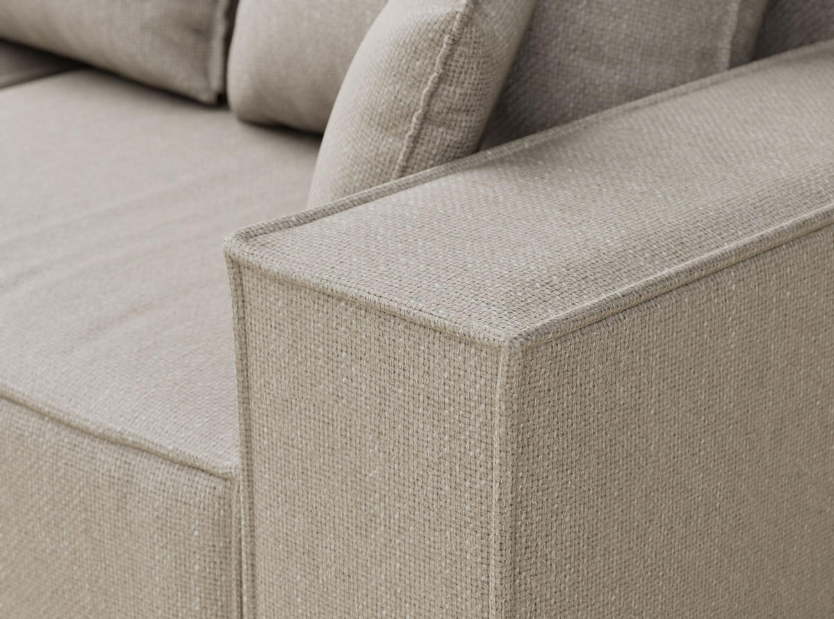 ECKSOFA MIT SCHLAFFUNKTION Moyo Beige Webstoff - Beige/Schwarz, Holz/Holzwerkstoff (255/148cm) - Maison de Reve